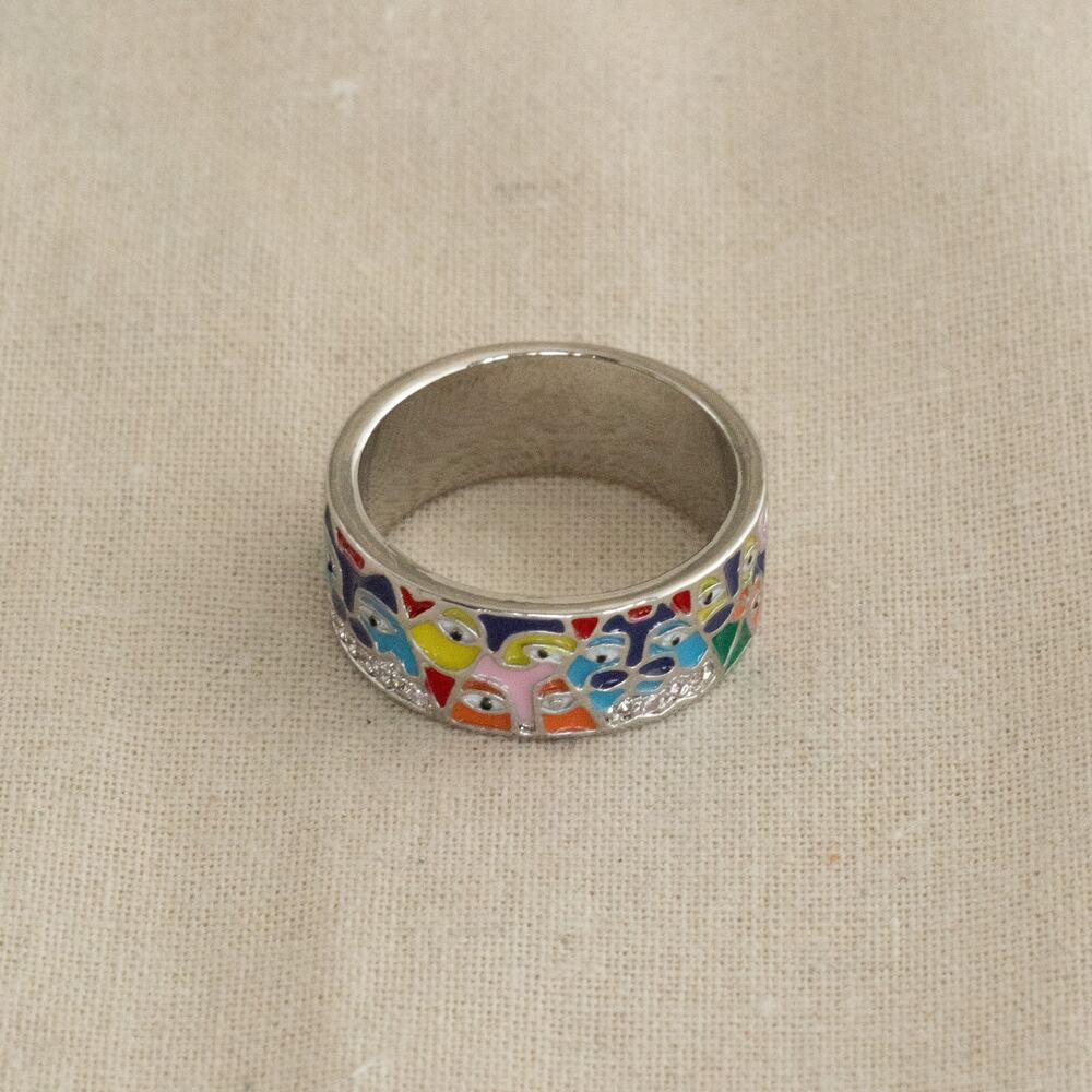 Y2K Vintage Silver Mosaic Ring – Size 8, Unisex, Brand New​